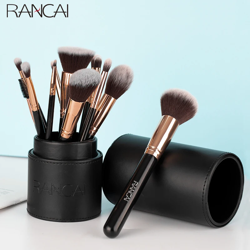 New 12pcs Black Cylinder Makeup Brush Set Black Gold Eyeshadow Brushes Multifunctional Makeup Tools
