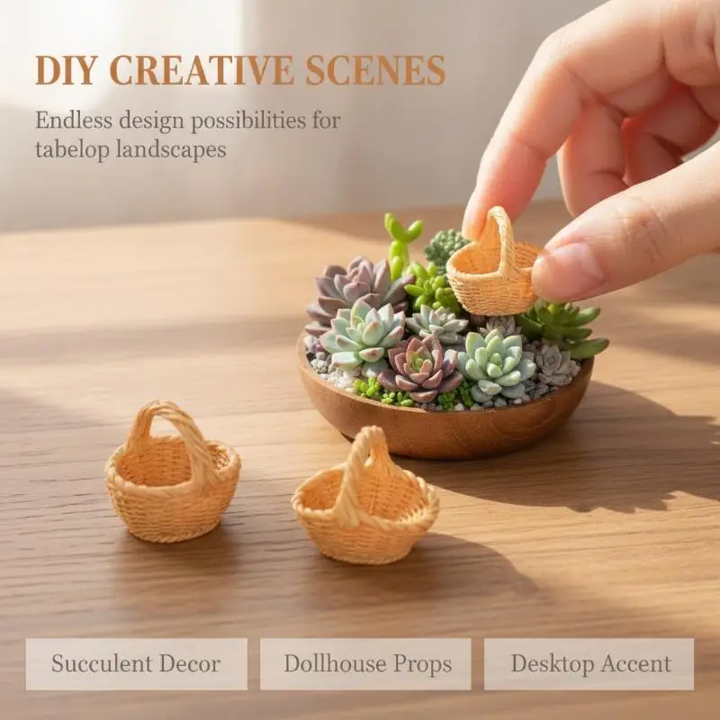 Dollhouse Mini Rattan Basket Realistic Simulation Miniature Bread Fruit Holder Model for Kitchen Scene Pretend Play Props
