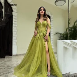 Eightree Grass Green A Line Prom Dresses Sweetheart Neck Party Gowns Tulle Side Split Princess Dress Gown Customized