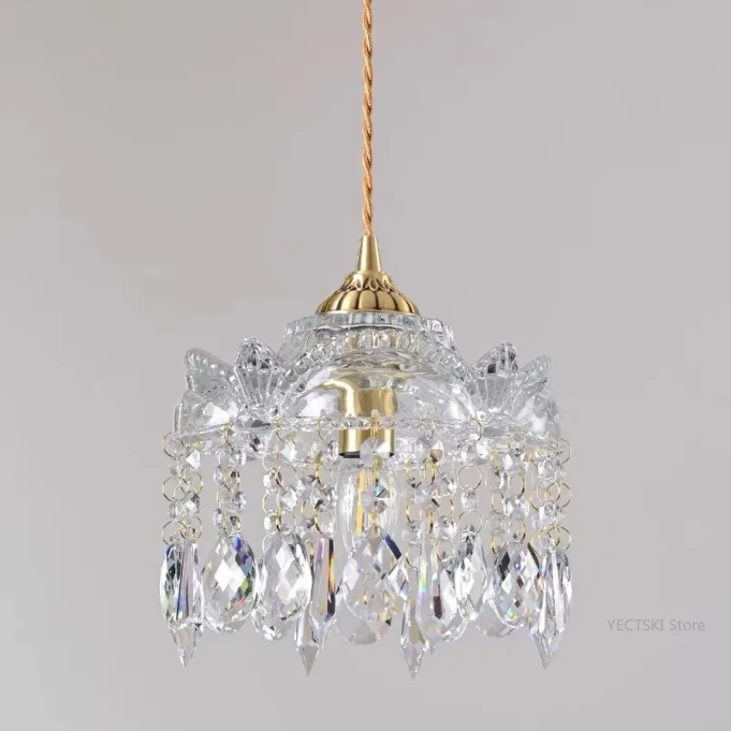 

French style light luxury bar counter tassel pendant light crystal retro tassel restaurant light American style foyer corridor