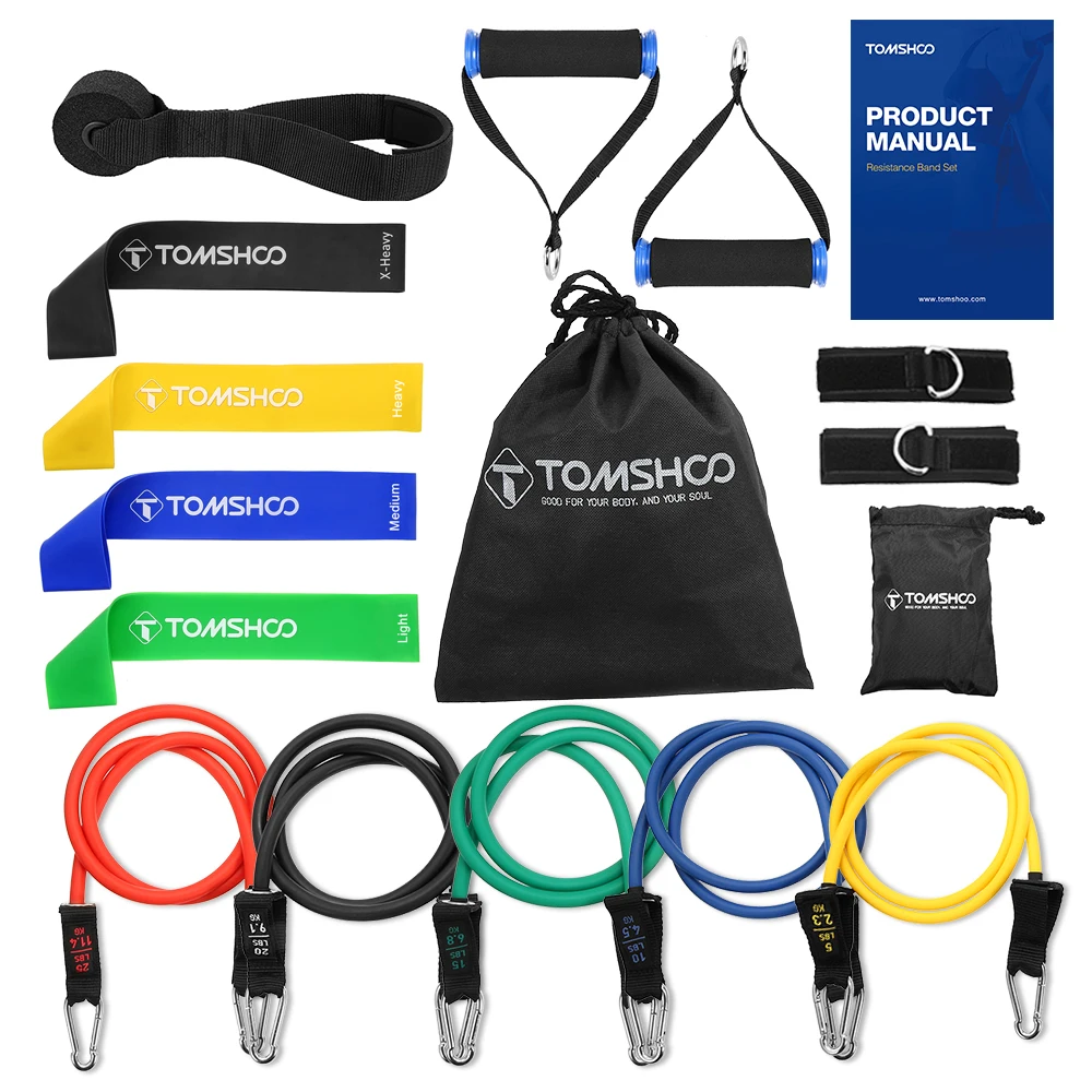 Tomshoo 17Pcs Resistance Bands Workout Fintess Exercise Rehab Bands Loop Bands Tube Band Door Anchor Ankle Strap Sport Equipment