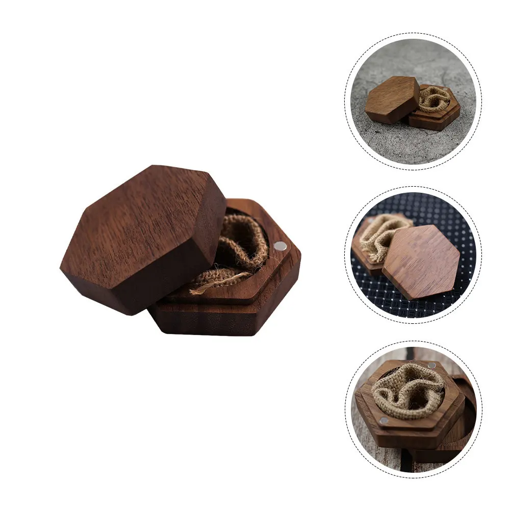 

1 шт. Премиальная деревянная шкатулка для колец, коробка для хранения ювелирных изделий, упаковка для подарка на предложение руки и сердца, элегантный контейнер для подарков, свадебная упаковка