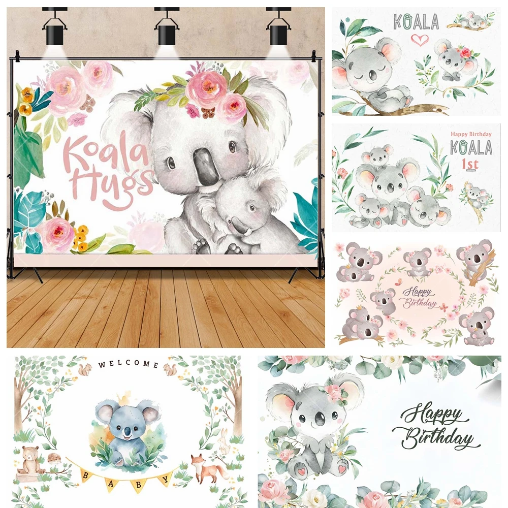 Cartoon Koala Cute Little Animal Kids Boy Girl Gifts Birthday Party Backdrop Custom Kids Room Decor Photo Wall Studio Background