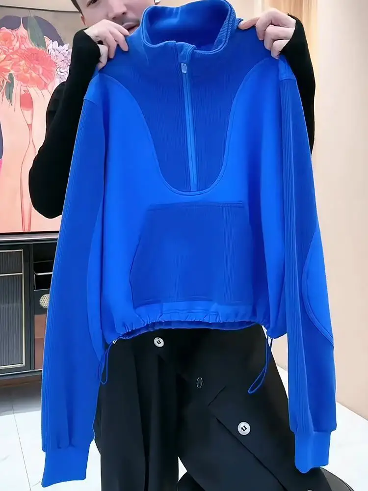 

Повседневная спортивная женская толстовка с короткой молнией, цветными блоками, утягивающая, свободного кроя, в корейском стиле, с длинным рукавом, весна-осень