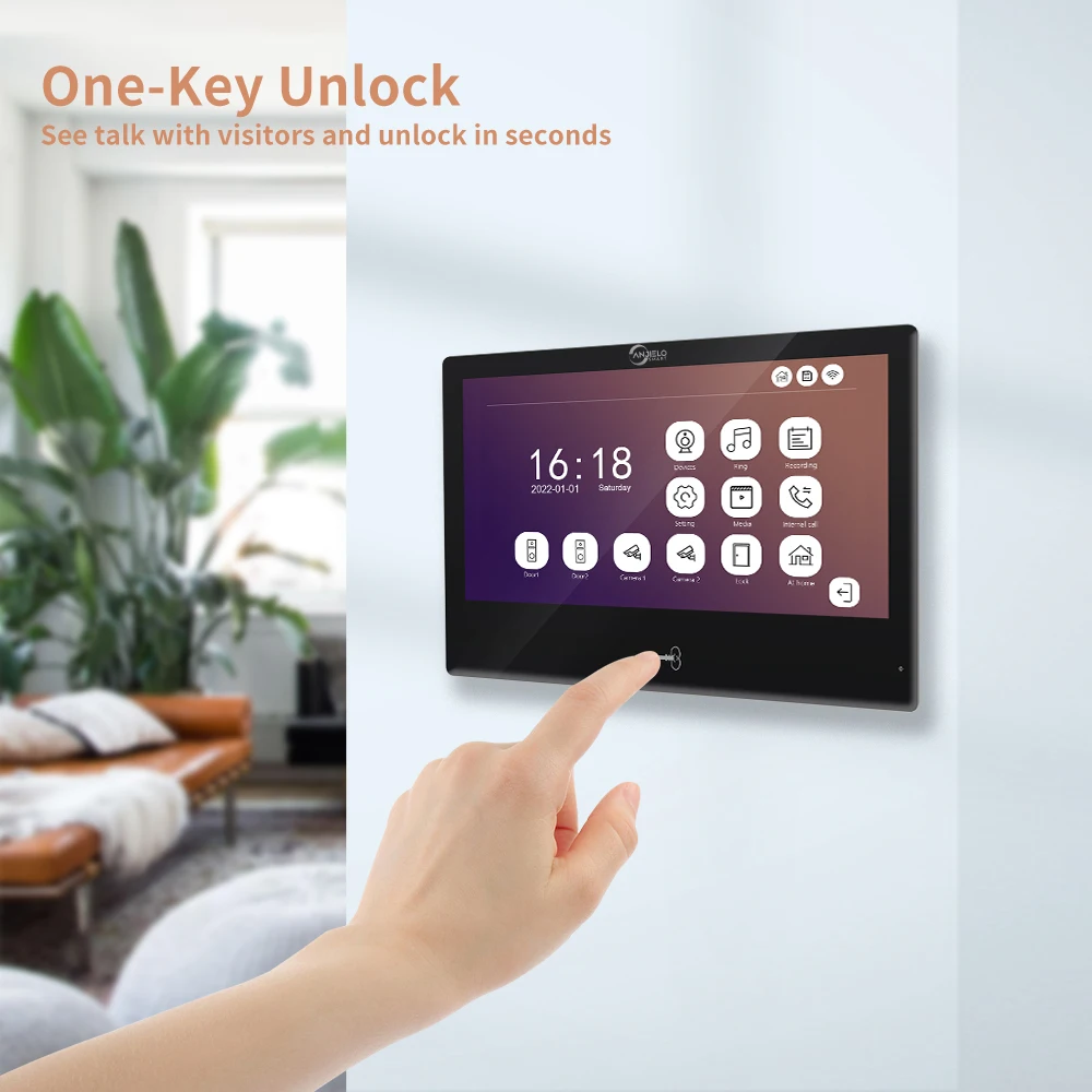 Anjielosmart Tuya อินเตอร์คอมหน้าจอสัมผัส10นิ้วออดประตูสำหรับจอมอนิเตอร์สมาร์ทโฮมประตูกล้องโลหะมุมกว้างกันน้ำ