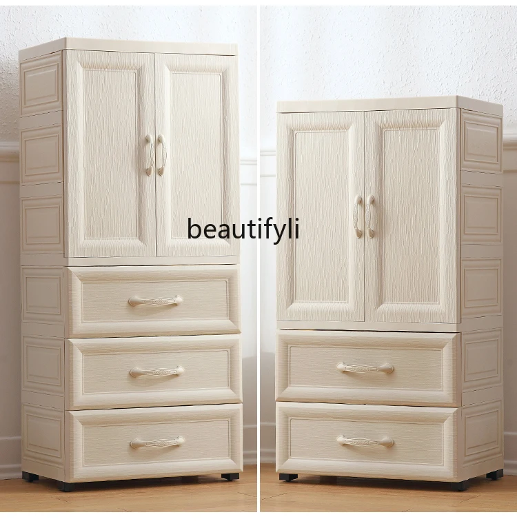 

ss26 HJ European-Style Plastic Storage Cabinet Door Open Simple Wardrobe Multi-Layer Closet Large