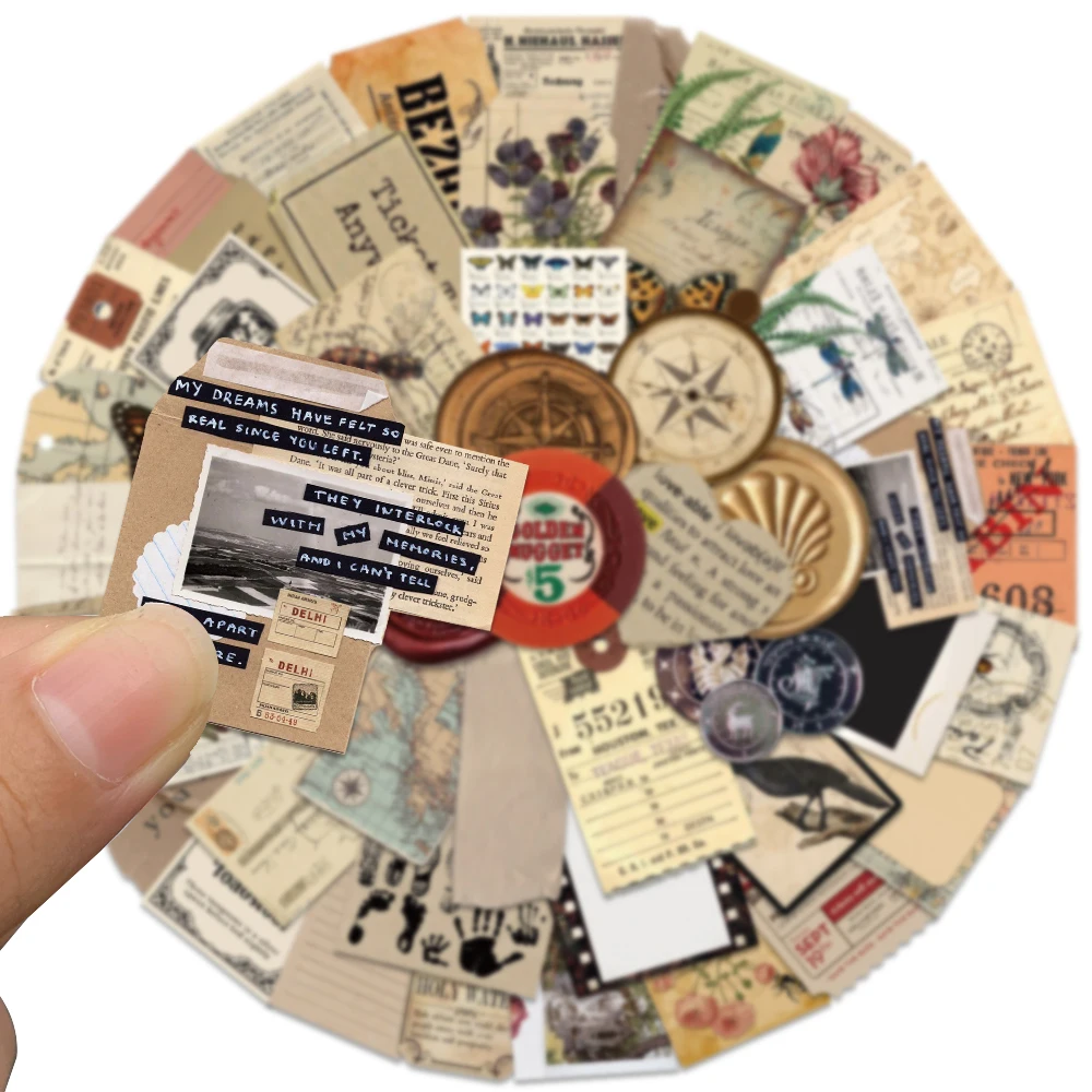 50 stücke Vintage Datei Abdeckung Siegel Wachs Retro Sammelalbum Aufkleber DIY Tagebuch Laptop Gepäck Skateboard Graffiti Aufkleber klassisches Spielzeug