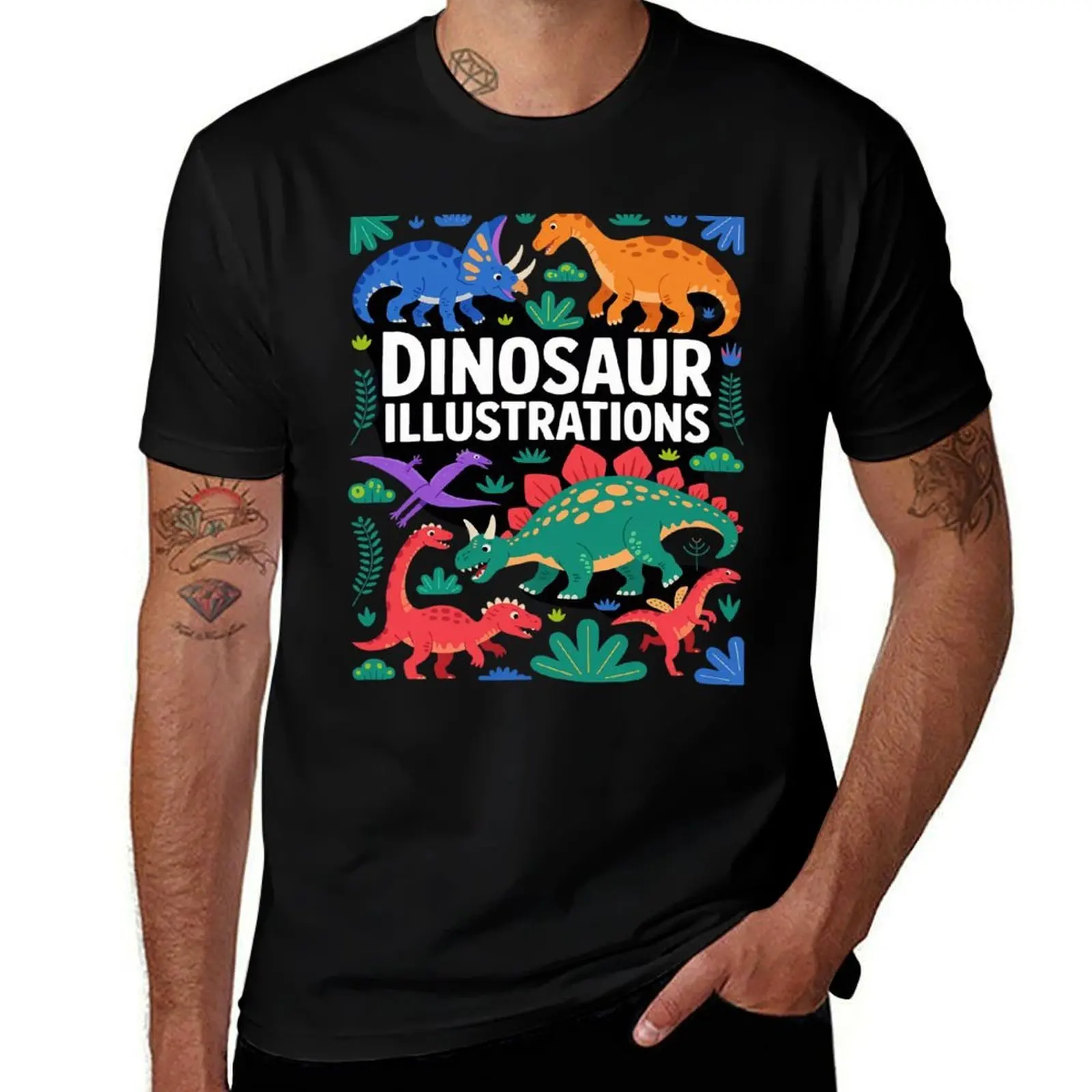 

Types Of Dinosaurs Alphabet A-Z ABC Dino Illustration Circle T-Shirt cute tops summer top mens graphic t-shirts hip hop