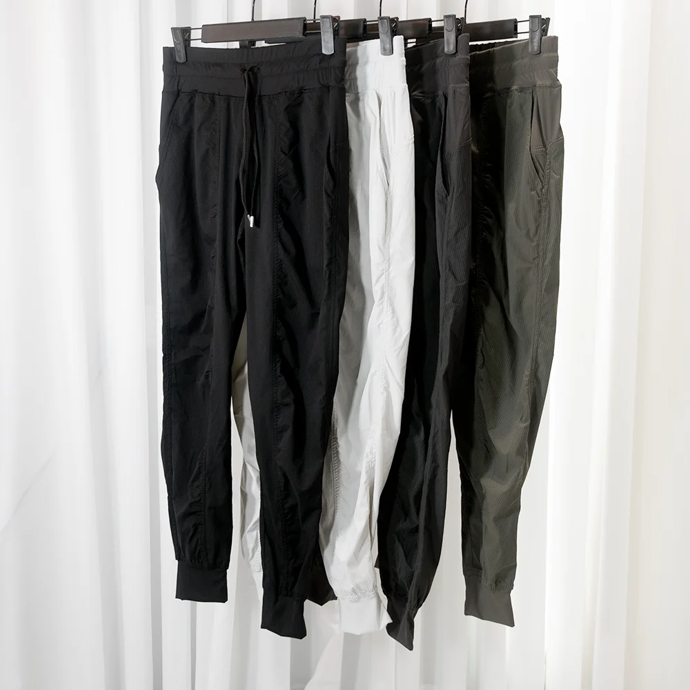 Work Pants for Dancing, Casual Sports, Mid-Waist, Jogger, Quick-Dry, Slimming, Training, Nine-Point Pants, Wrinkled, Drawstring,