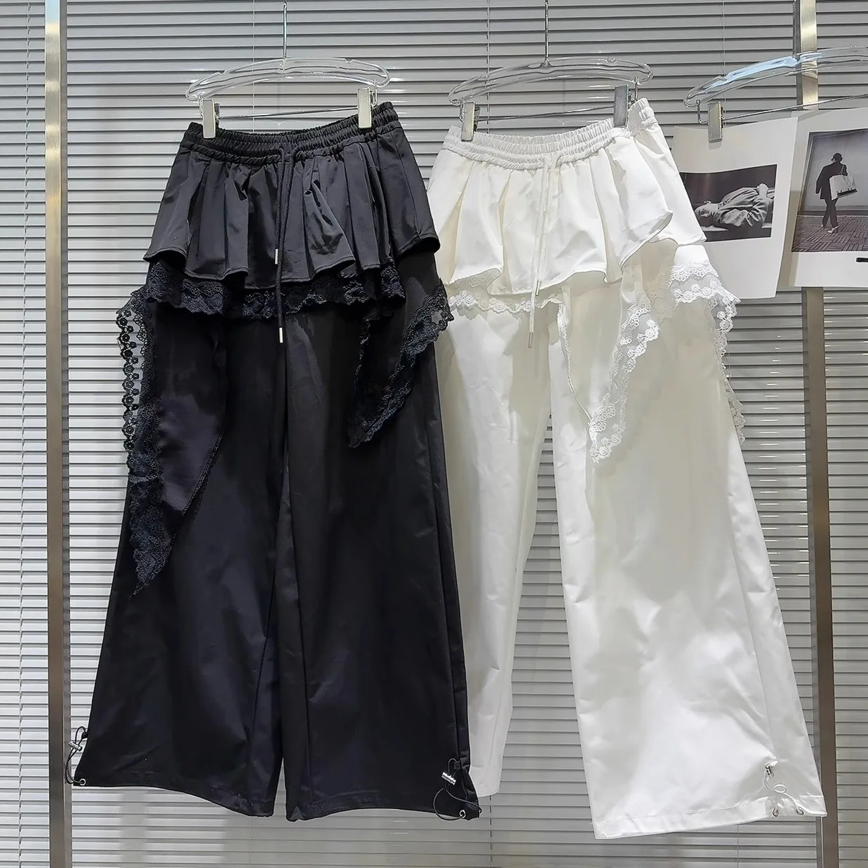 

Trendy Lace Trim Loose Wide Leg Casual Pants Women's Autumn New Sle Street Sle Loose Fit Straight Leg Pants