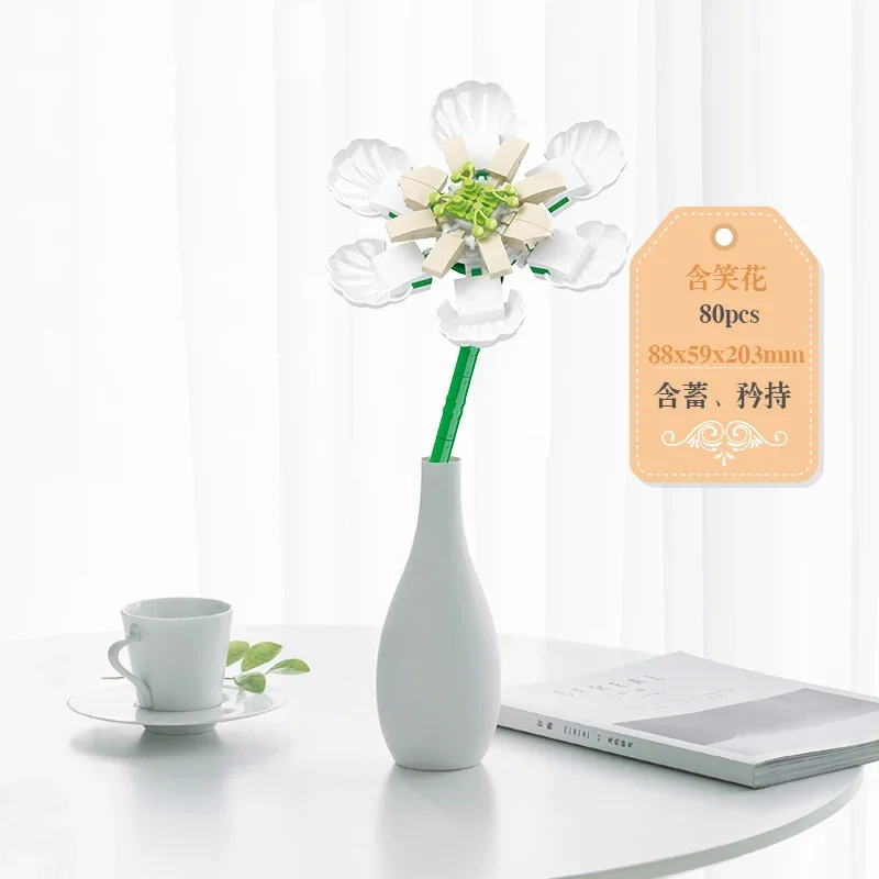 

Creative Bouquet Plant Potted Michelia Flower Building Blocks DIY Home Decoration Bricks Toys Holiday Gifts For Girls Children