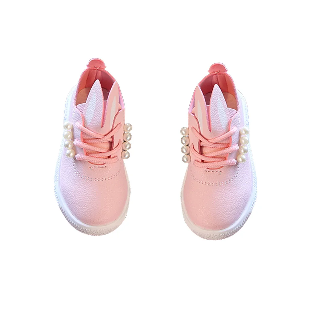 

Rabbit Ears Princess Shoes Girls Toddler Sneaker Soft Material Spring Autumn Child Pink Pearl Design Shoelace Attached