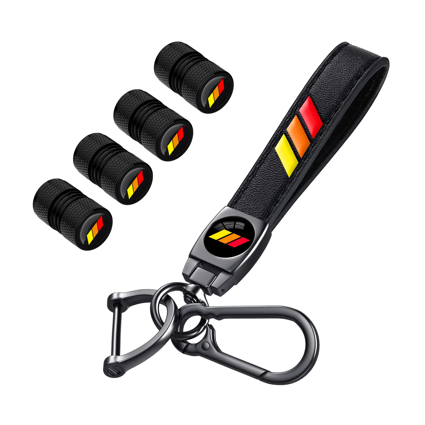 5 pçs chaveiro de couro para toyota tacoma 4runner tundra trd camry rav4 metal chaveiro com tampas da haste da válvula do pneu acessórios do carro