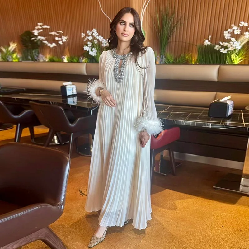 

Large Size Meat-covering Long Skirt 2025 Summer New Rhinestone Ostrich Feather Long Dress for Women Vestidos De Mujer