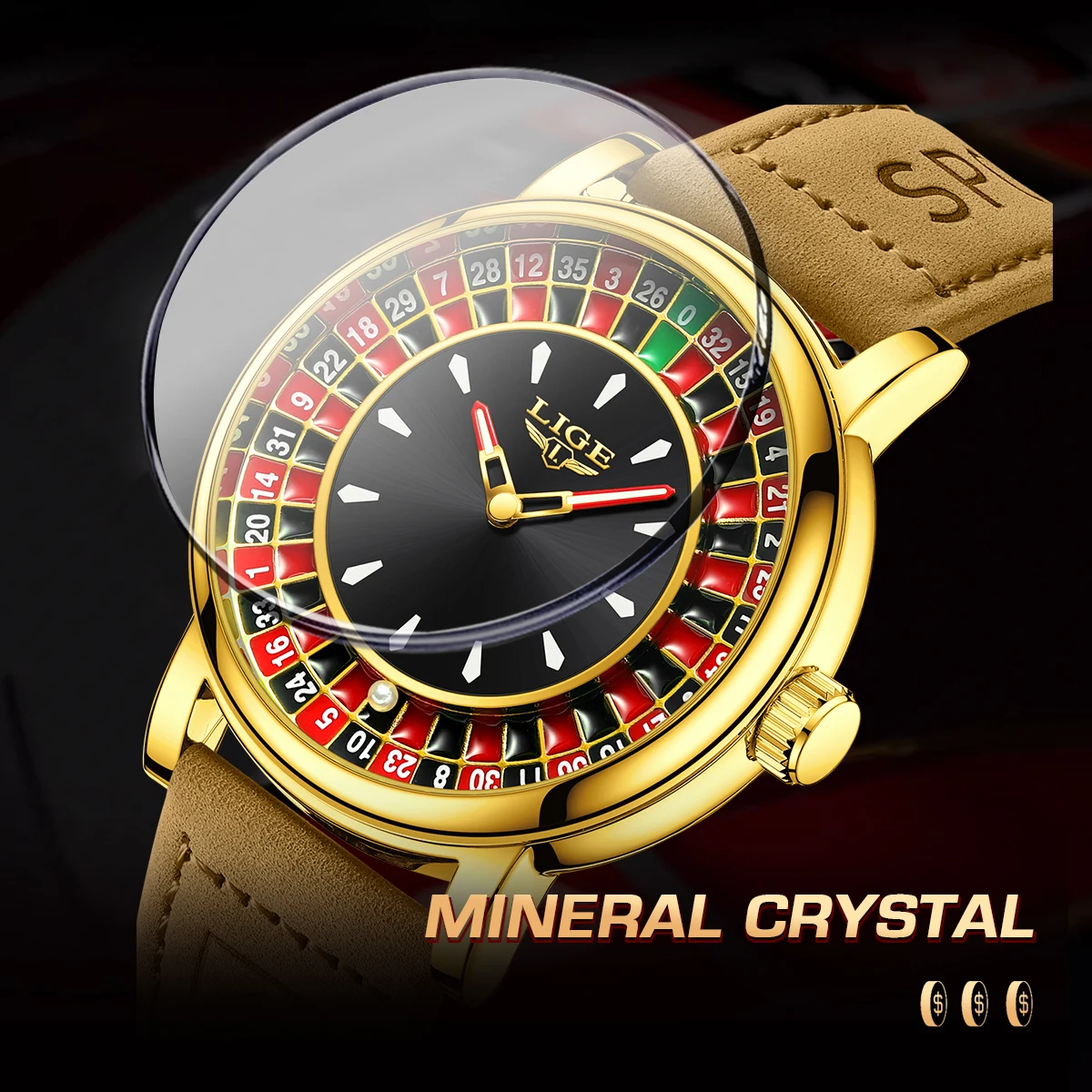 Mens Watches LIGE Russian Roulette Game Dial Genuine Strap Watch for Man Waterproof Luminous Quartz Wristwatches Rolling Ball