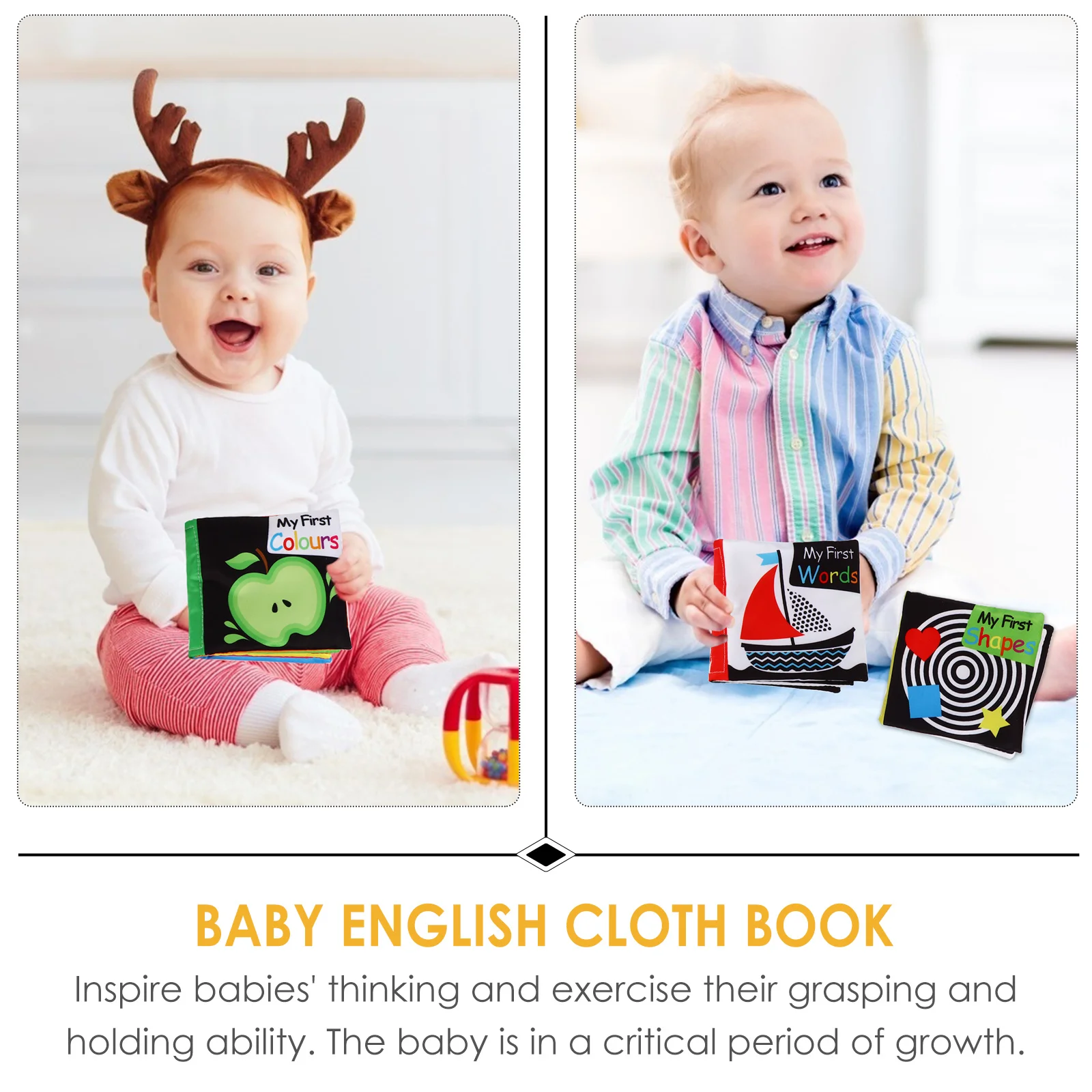 4 szt. Książeczki materiałowe dla niemowląt, nadające się do prania, bezpieczne, kolorowe, sensoryczne, dźwiękowe, wczesnoedukacyjne, pomoce dydaktyczne dla niemowląt