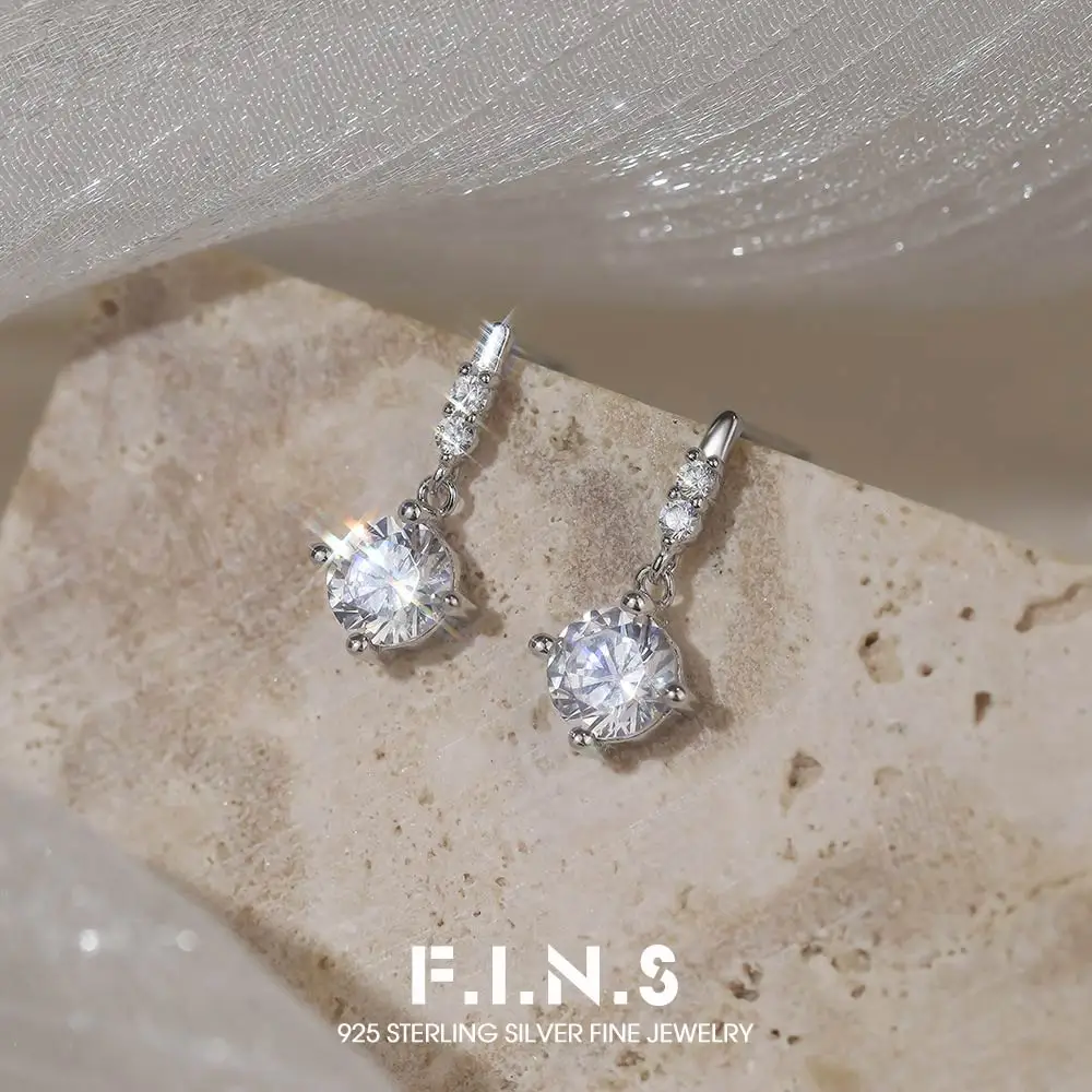 

F.I.N.S Luxury S999 Sterling Silver Versatile Sparkling Zirconia Earrings for Women Korean Style Fashion Hypoallergenic Jewelry