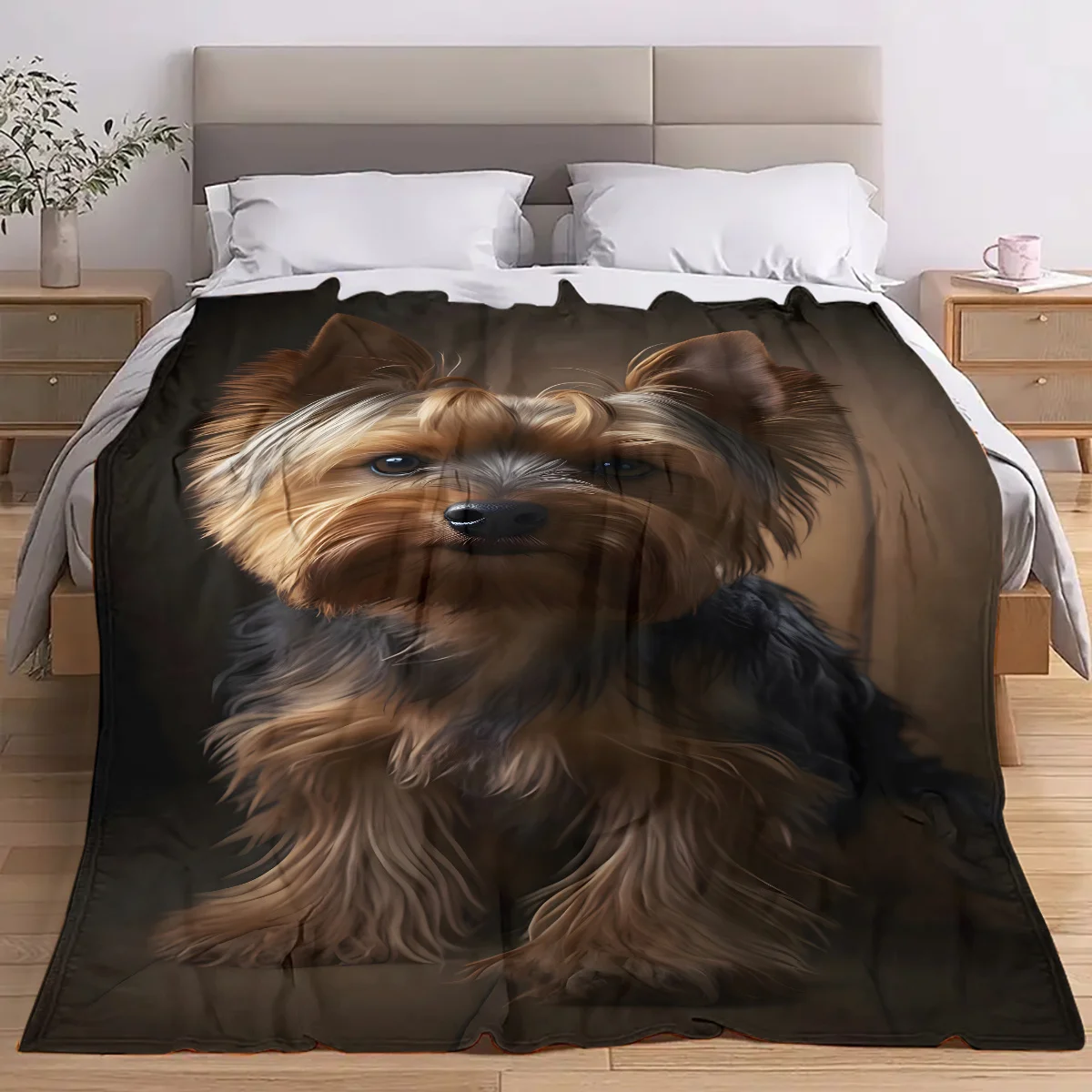 Yorkshire Terrier Patterned Fleece Blanket - Soft And Skin-Friendly, Providing Warmth, Suitable for Sofas, Beds, And Offices. Us