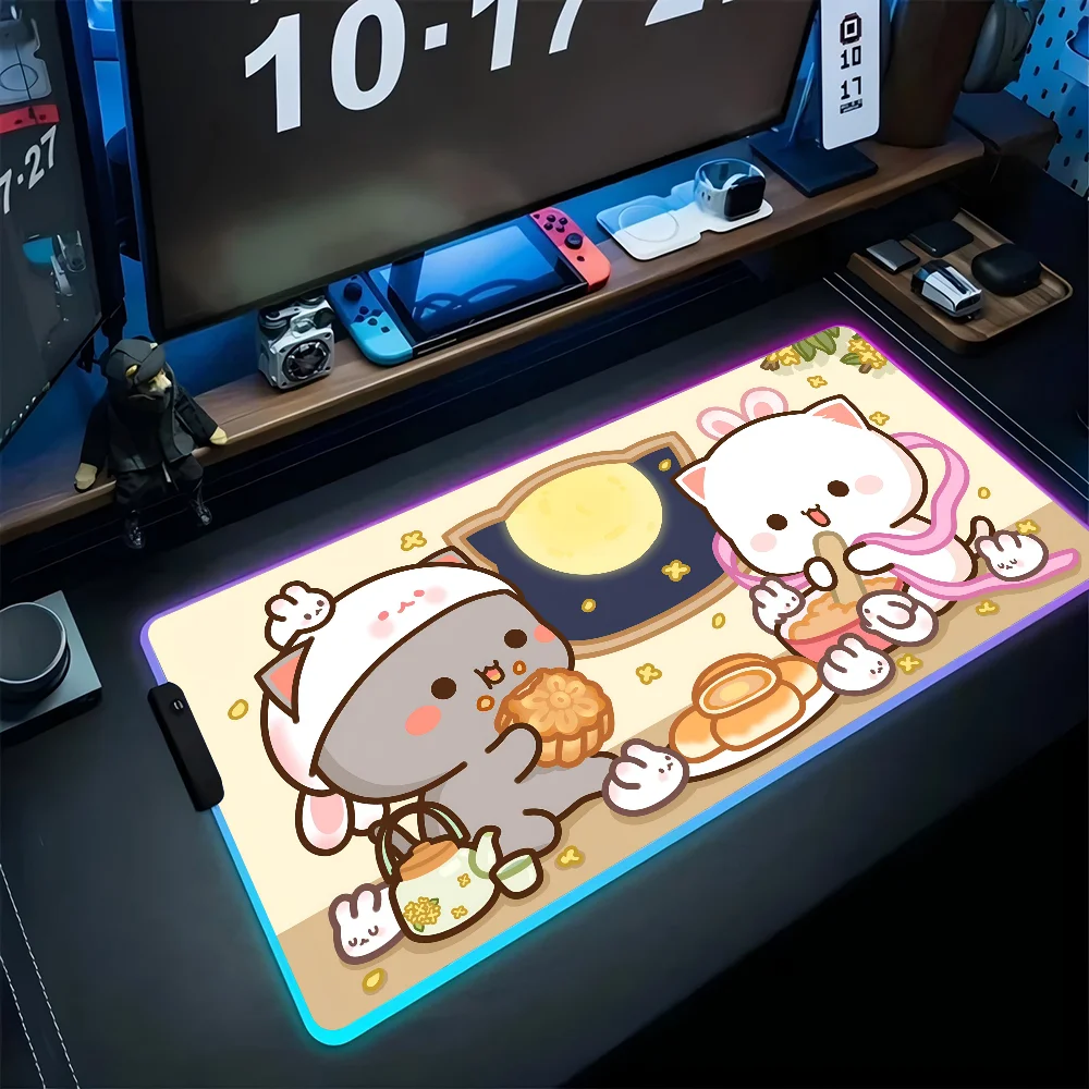 kawaii cute cat  Mousepad XXL RGB Gaming Mouse Pads HD Black Gamer Accessories Large LED