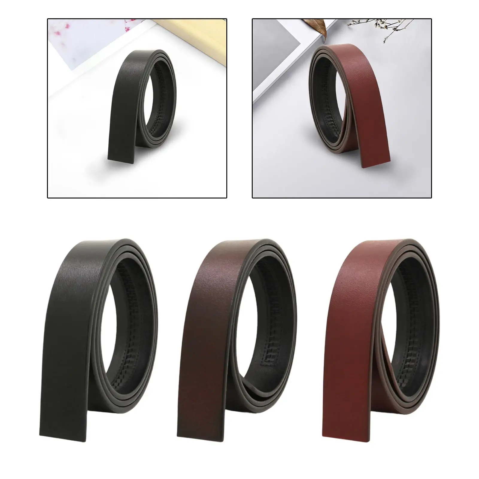 Men No Buckle Belt PU Leather 115cm Automatic Ratchet Waistband Casual Formal Work Dress Belt Replacement Strap