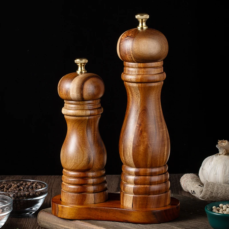 Acacia Wood Pepper Mill Grinders with base pepper mill Spice Mill for Tableware Kitchenware