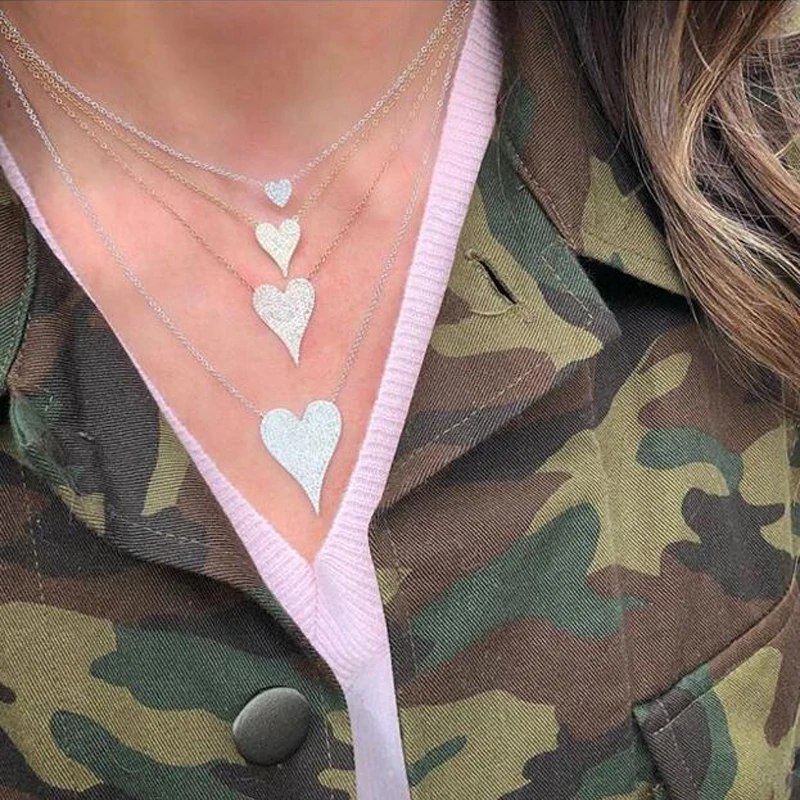 Collier Micro Pave Clear Cz en argent regardé 925 pour femme, joli pendentif à breloque en forme de cœur, bijoux romantiques délicats pour les amoureux