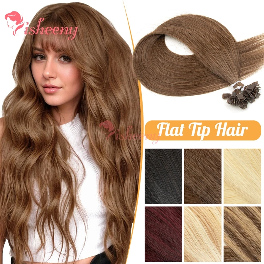 

Isheeny 12-20 дюймов каштановые человеческие волосы с плоским кончиком, кератиновые наращивание волос, 50 шт./упак., прямые предварительно склеенные волосы Fusion, 30 г, легкие