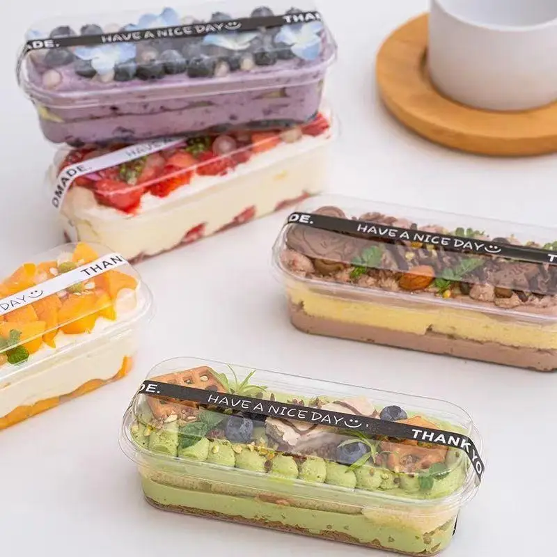 50Pcs Clear Rectangle Dessert Container 280ml Rectangle Cake Container Loaf Deli Container Fruit Packaging Box