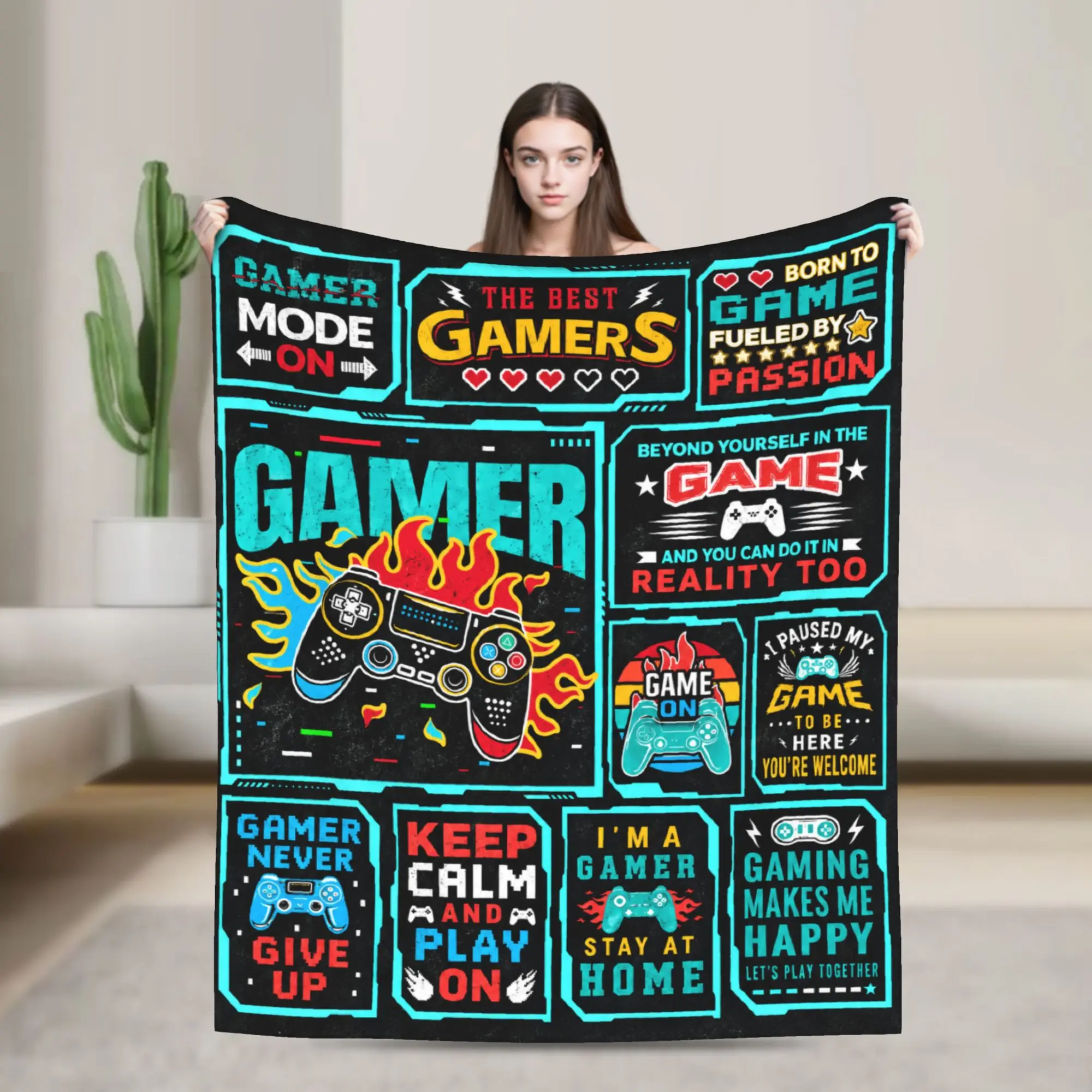 Gamer Mode On Game Controller Gaming Bundle Blankets Quality Soft Comfy  Throw Blanket Spring Plane Travel Sofa Home Bedspread