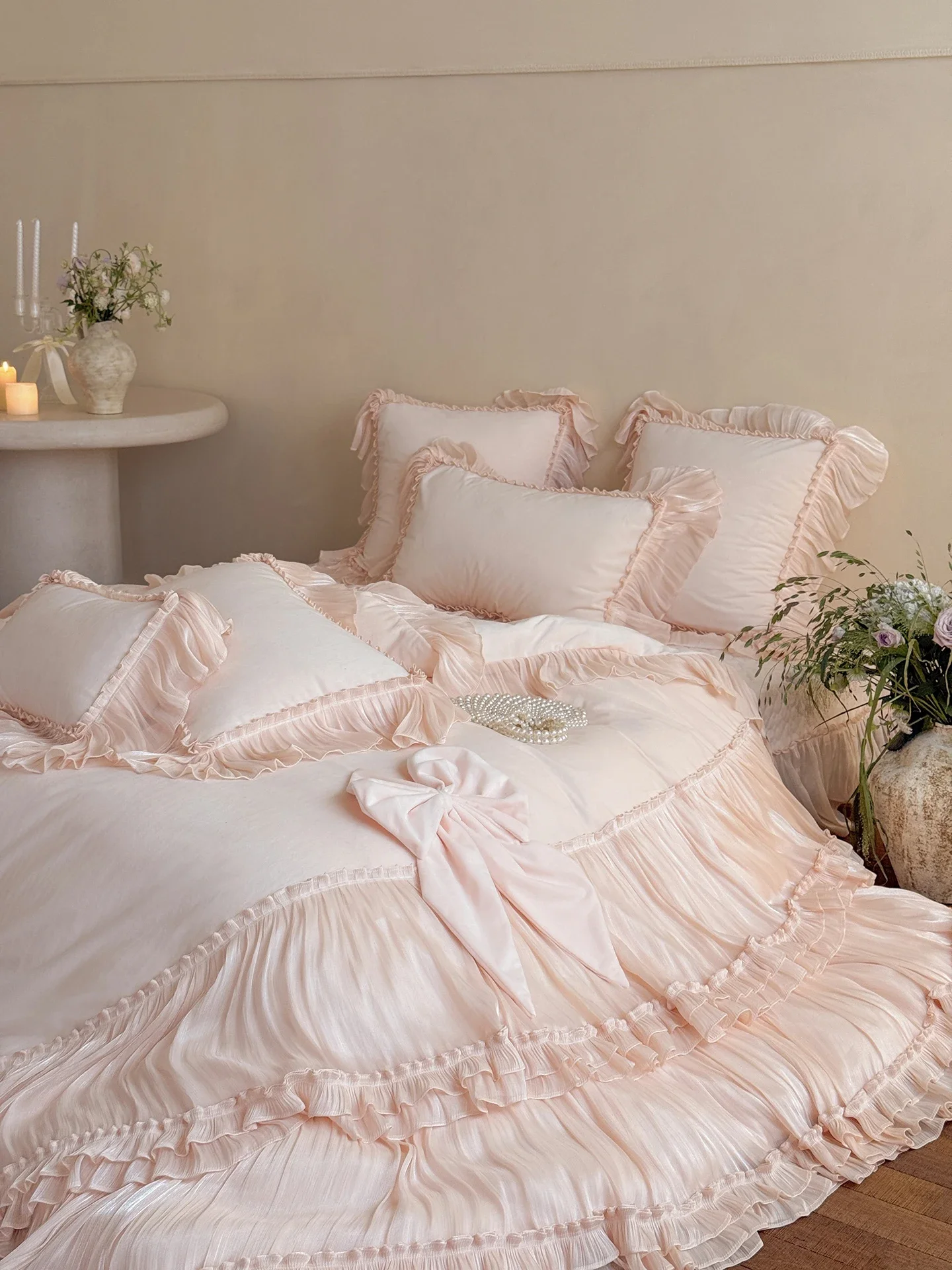 Milk velvet princess style bow plush duvet cover premium winter bedding
