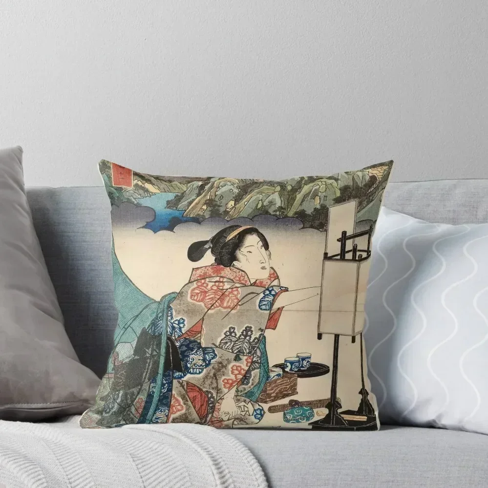 Japanese Vintage Ukiyo-e Lady Mountain Scene - Keisai Eisen Throw Pillow Ornamental Pillow Christmas Pillow