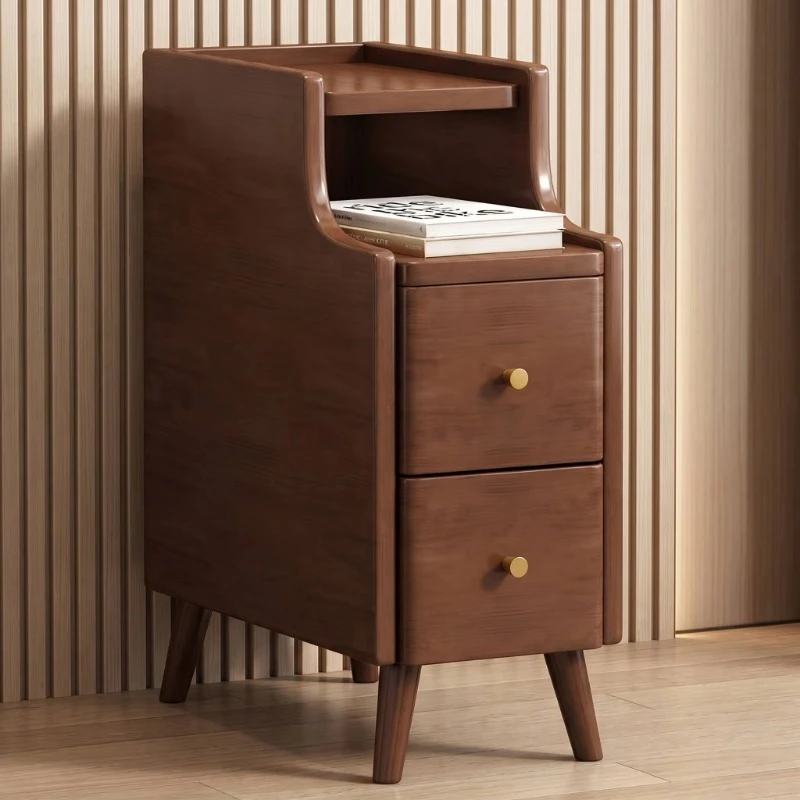 Modern style solid wood bedside table with double drawer locker for bedroom and living room