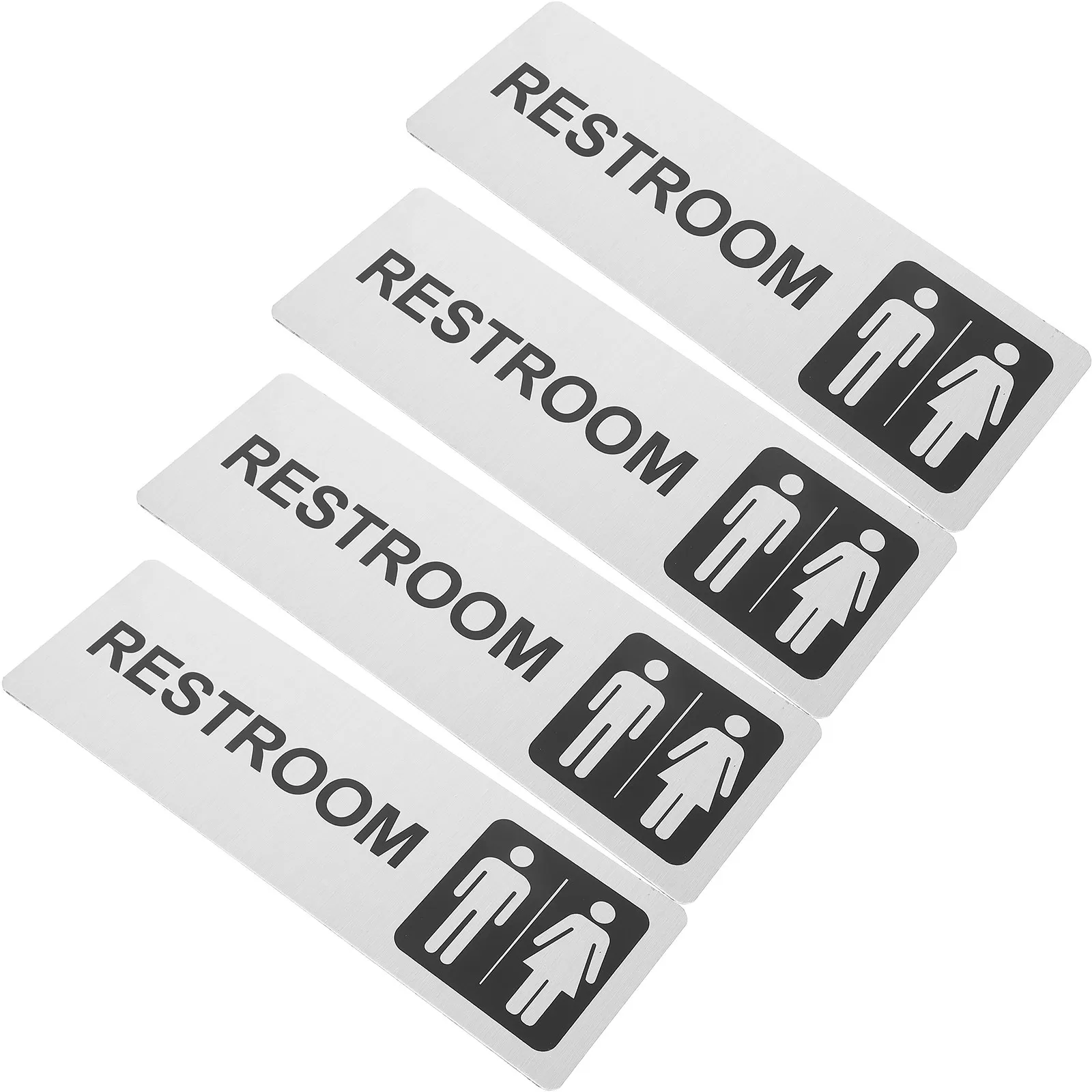 4Pcs Toilet Sign Sticker Aluminum Restroom Identification Signs Self Adhesive Door Bathroom Sign for Office Hotel Washroom Metal