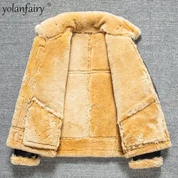 2023 Men's Real Fur Aviator Leather Jacket High Quality B3 Thick Winter Heavy Bomber Jackets For Men Retro Sheepskin Wool Coats