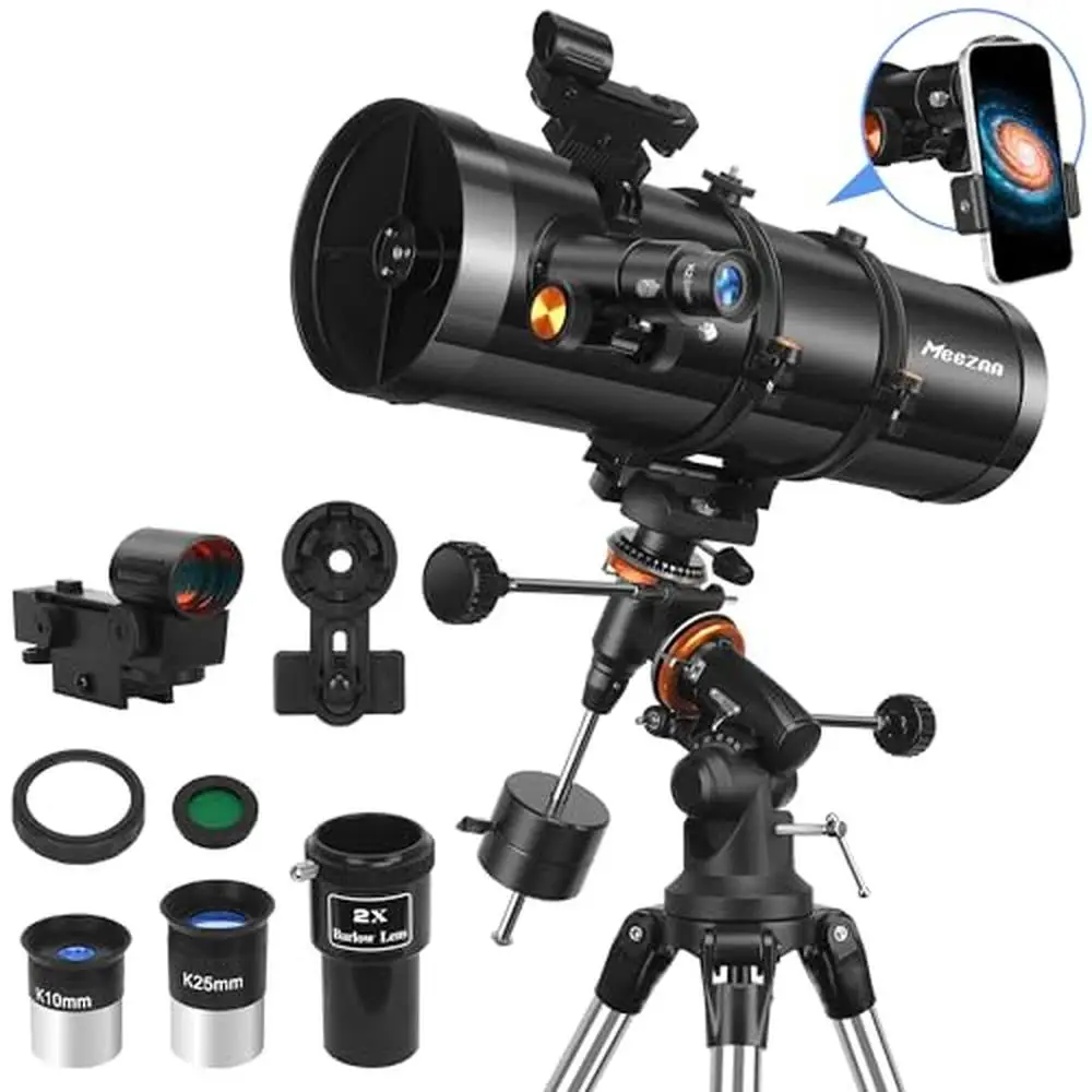 150mm Aperture Reflecting Telescope Adults Astronomy Beginners Equatorial Mount 2X Barlow Lens Moon Filter Phone Adapter