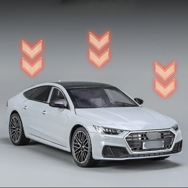 1:24 Audi A7 Toy Car Model Diecast Alloy Vehicle Miniature Pull Back Sound & Light Doors Openable Collection Gift For Boy Kid