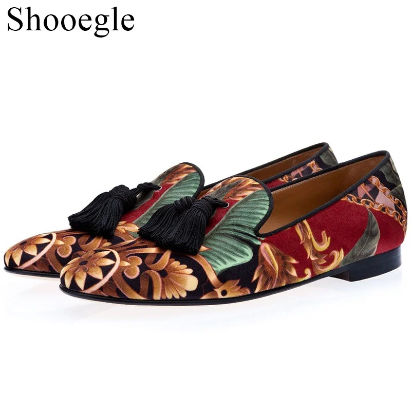 Men Fringe Tassel Loafers Floral Embroidery Casual Shoes Men Colorful Hand-embroidered Canvas Slippers Slip On Casual Flats