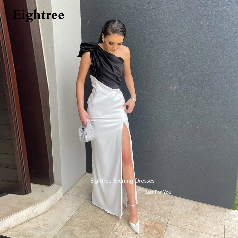 

Eightree Modern Mermaid Evening Dresses One Shoulder Leg Slit Satin Pleat Floor Length Vestido De Noche Wedding Party Dress 2023