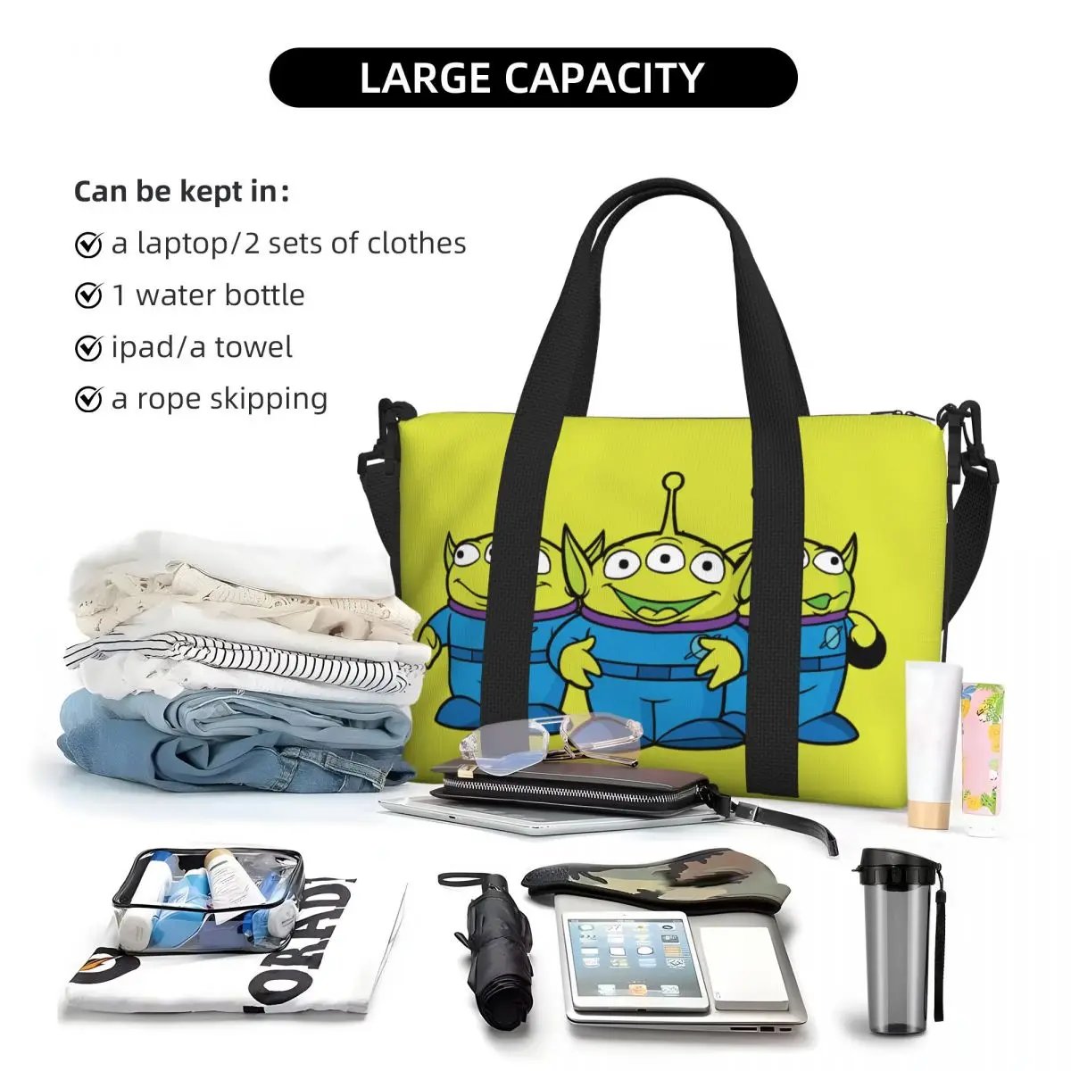 Sac fourre-tout de plage Aliens Toy Story personnalisé pour femmes, grand compartiment, sacs de voyage Anime Manga, salle de sport