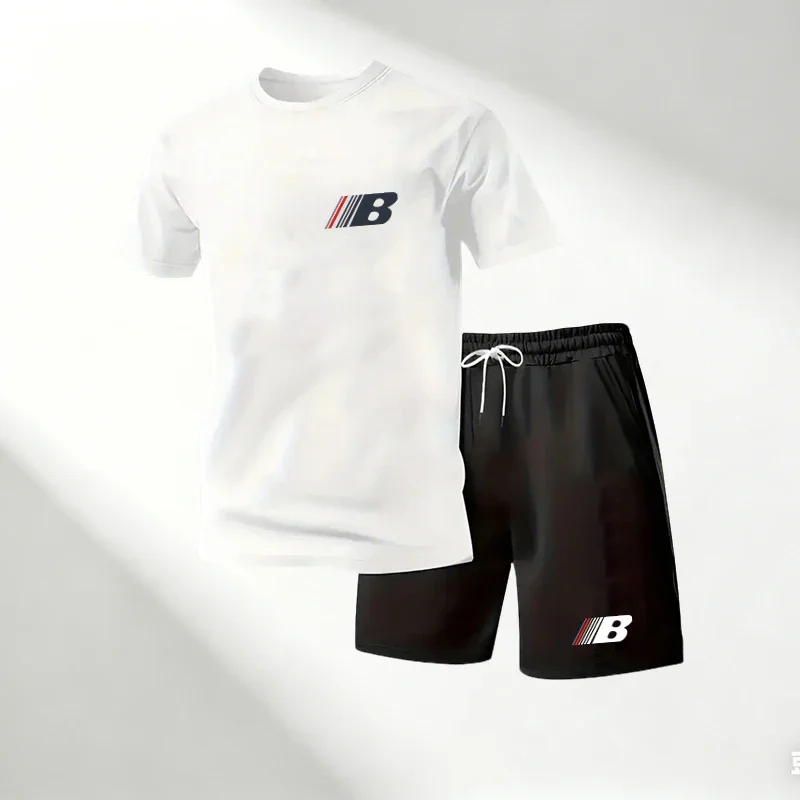 

Men's 2 Piece T-Shirts Sets O-Neck Short Sleeve T-Shirt + Sports Shorts Quick Dry Summer Street Fashion Gym Suit Hot Sale 2026