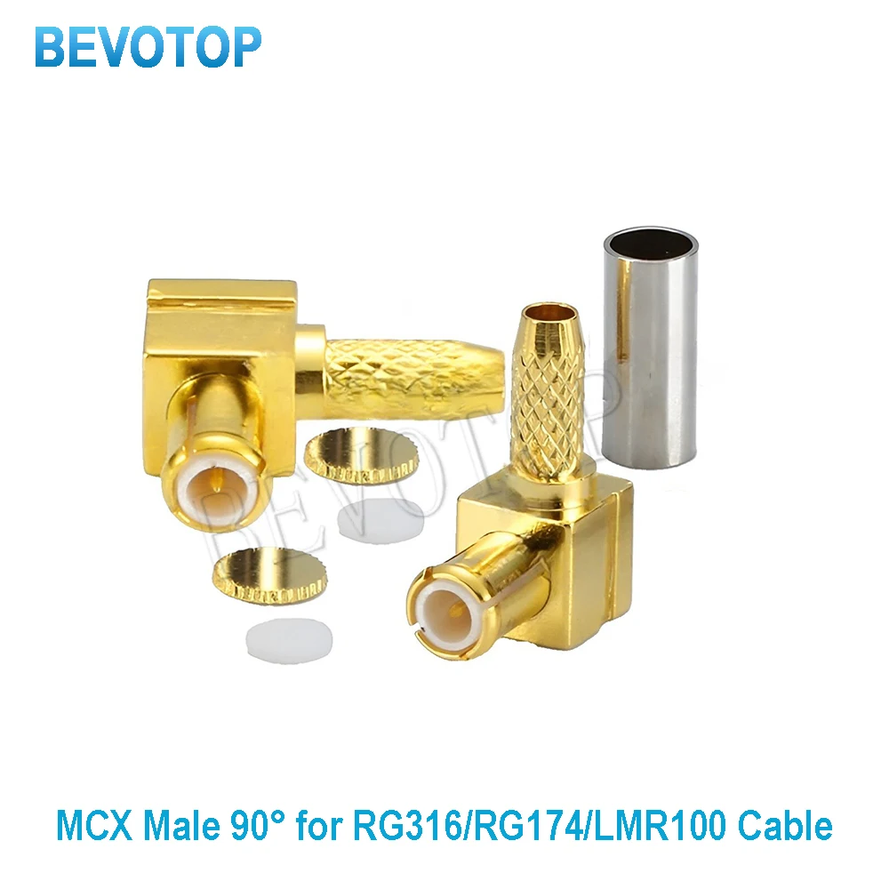 10Pcs/lot MCX Male 90 Degree Right Angle plug Crimp For RG316 RG174 RG179 LMR100 Cable Brass RF Connector Coax Adapter