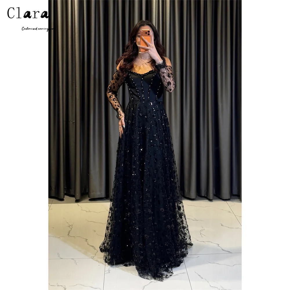 

Clara Custom Black A Line Sweetheart Off the Shoulder Luxurious Evening Dresses for Events Elegant Gown Prom Dress 2026 Woman