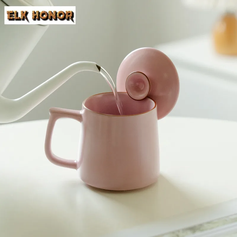 

330ml Grapefruit Powder Ru Kiln Porcelain Coffee Mug Breakfast Mug Afternoon Tea Mug Coffee Milk Pot Office Water Cup Tableware