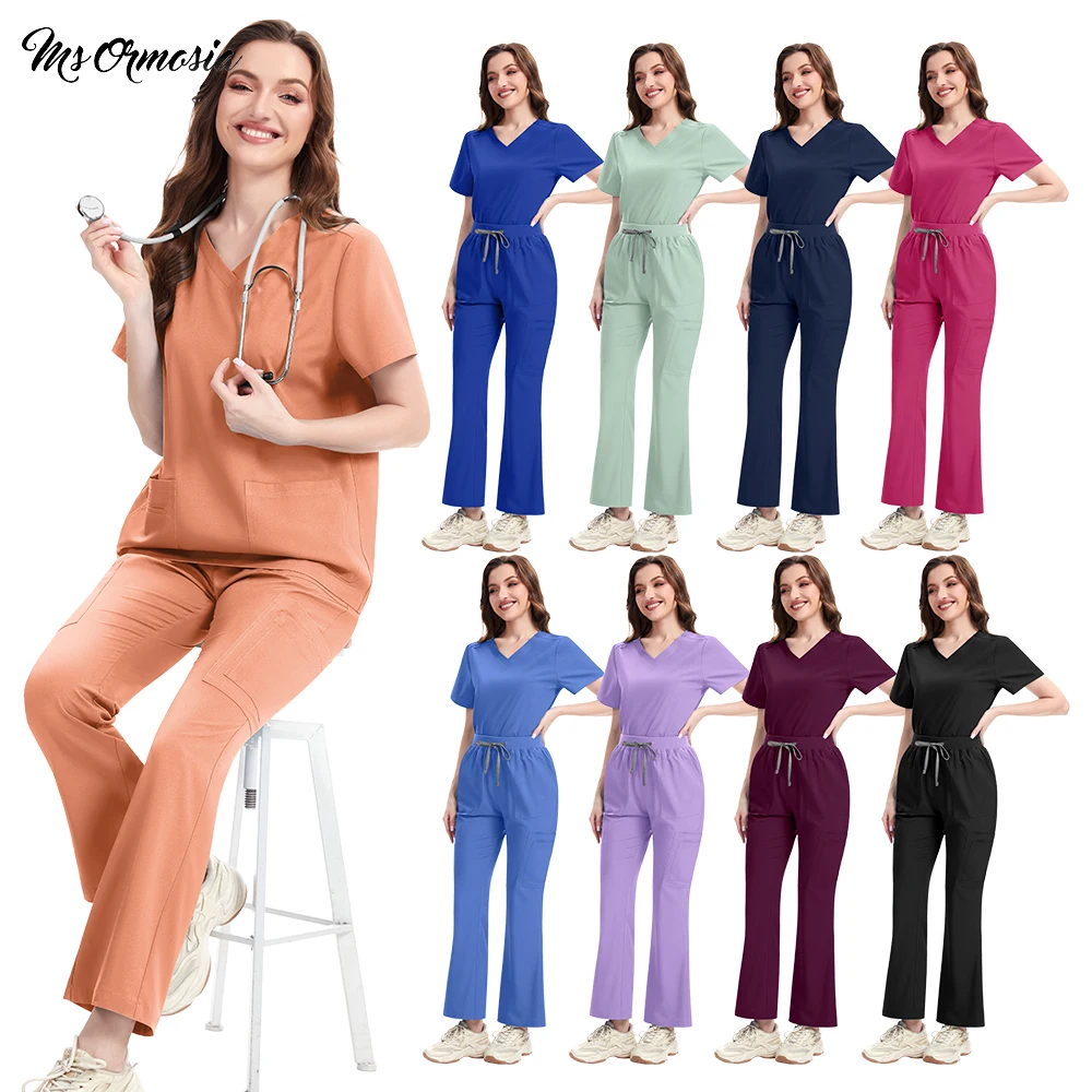 

Многоцветная косметическая спецодежда, скрабы, униформа, комплект, женская высококачественная медицинская одежда для кормления, оптовая продажа, комплект верхних брюк с карманами для медсестер