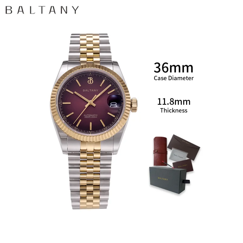 Baltany Luxury Fashion Dress Men's Watch Fluted Bezel Cyclops Date Waterproof 10Atm NH35 Automatic Mechanical Wristwatch Men