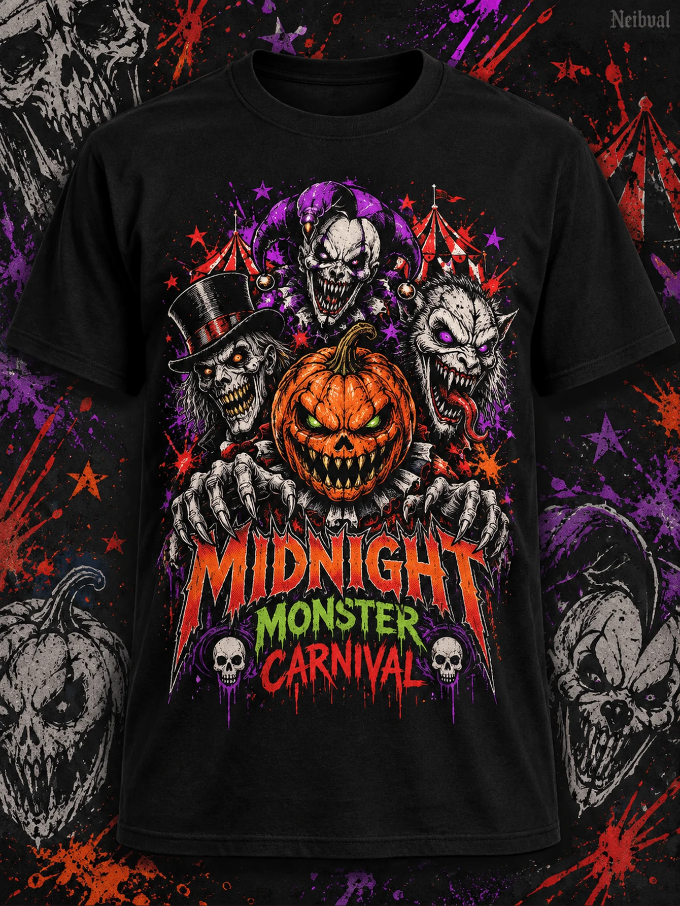 Men'S And Women'S T-Shirts, Halloween Party, Carnival Creatures, Pumpkins And Skulls, Gothic Comic Art, Summer Fit, Pure, Black, Short Sleeve, Costume Party