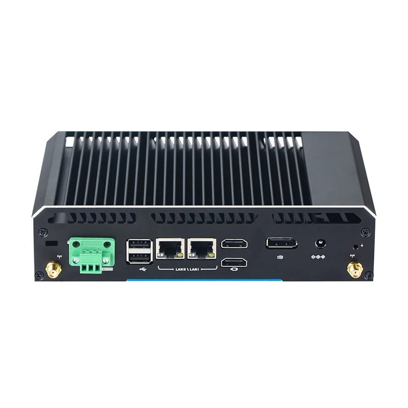 كمبيوتر صغير بدون مروحة Intel N150 DDR4 6x USB 4xCOM 2xHDMI 1xDP 2xEthernet 1xPhoenix موصل منافذ WiFi بدون مروحة كمبيوتر