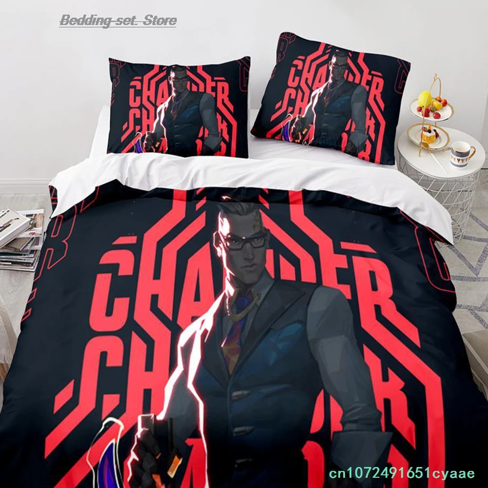 Gaming Valorant Bedding Set Single Twin Full Queen King Size Bed Set Aldult Kid Bedroom Duvetcover Sets 3D Print Anime 034