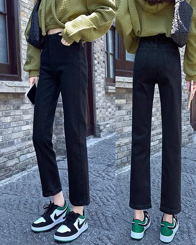 Slim Fit Straight Leg Denim Jeans Women's Small Size Illusory Thin French Bread Smoke Tube Pants Casual Summer Thin Model