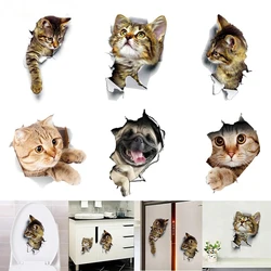 Cat Vivid 3D Smashed Switch Wall Sticker Bathroom Toilet Stickers Kitchen Decorative Decals Funny Animals Poster PVC Mural Art